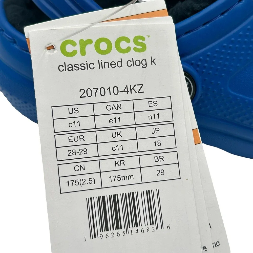 Crocs Little Boys Lined Slip on Clog Size 11 Royal Blue Warm Cozy Comfy Slippers